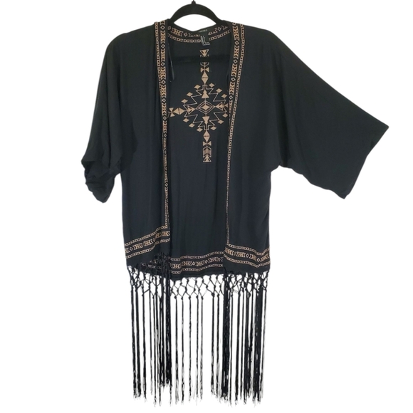 Fringe Embroidery Boho BLACK brown  Size Small/Medium - Picture 1 of 6